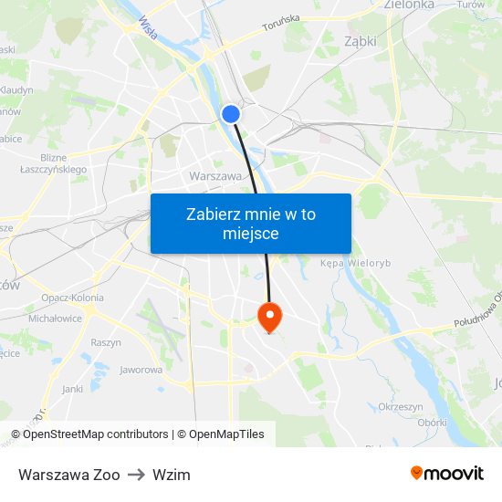 Warszawa Zoo to Wzim map