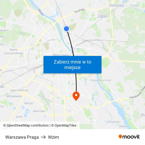 Warszawa Praga to Wzim map