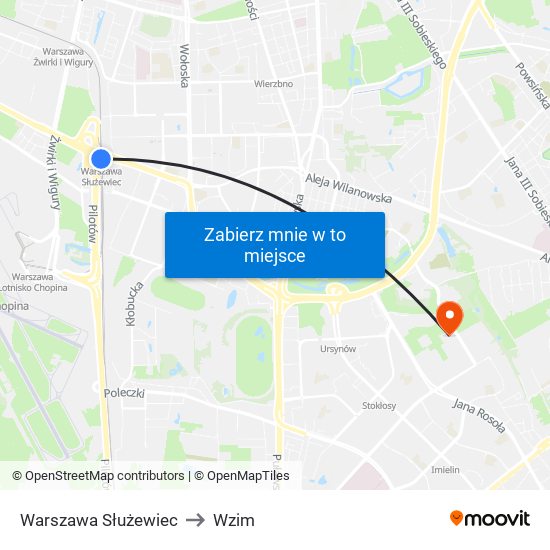 Warszawa Służewiec to Wzim map