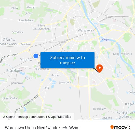 Warszawa Ursus Niedźwiadek to Wzim map