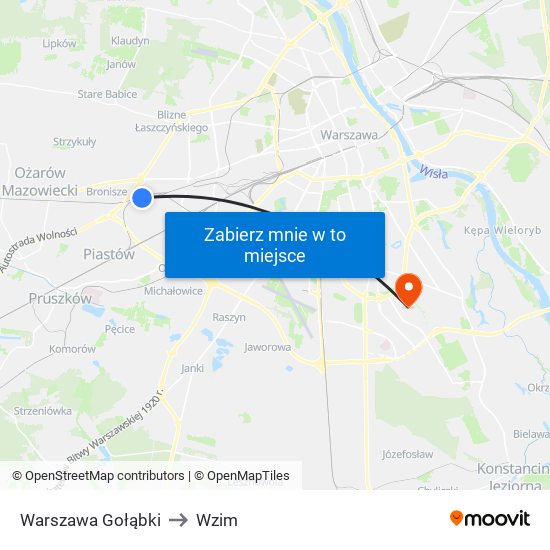 Warszawa Gołąbki to Wzim map
