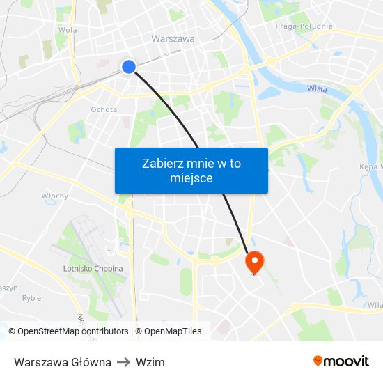 Warszawa Główna to Wzim map