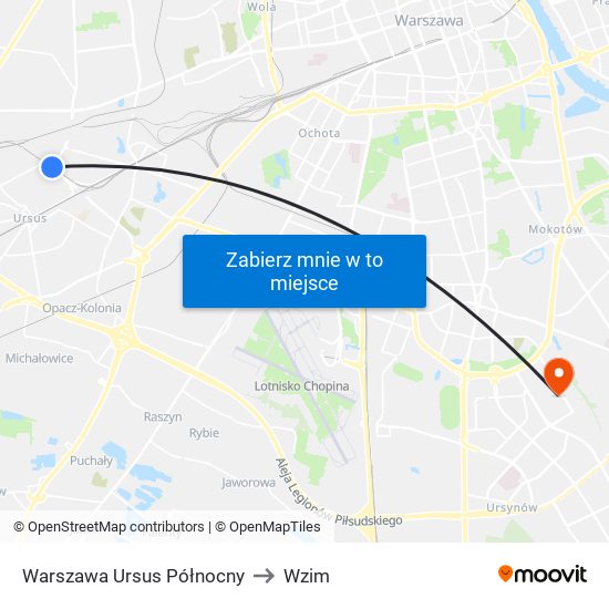 Warszawa Ursus Północny to Wzim map