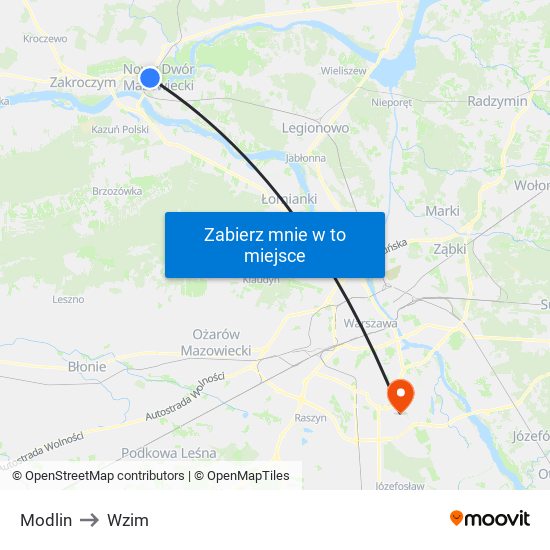 Modlin to Wzim map