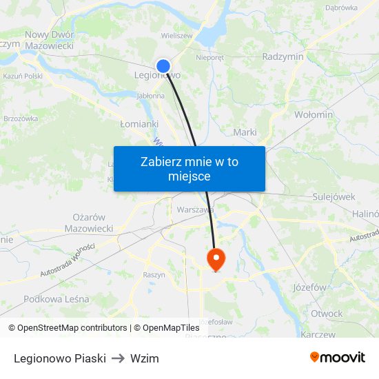 Legionowo Piaski to Wzim map