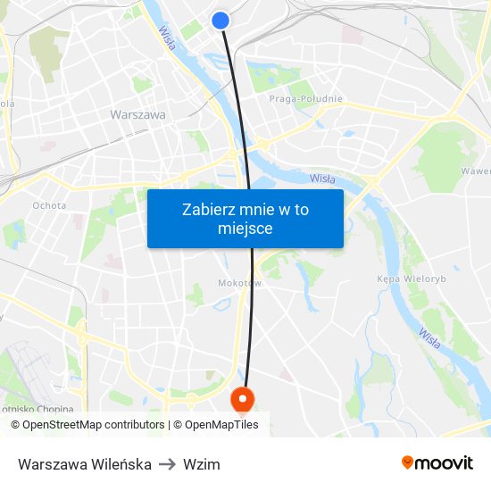 Warszawa Wileńska to Wzim map