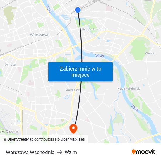 Warszawa Wschodnia to Wzim map
