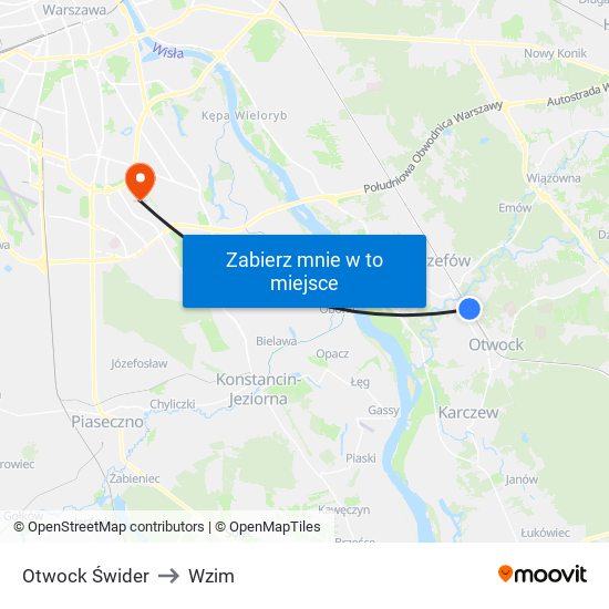 Otwock Świder to Wzim map