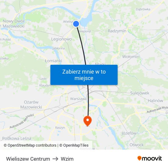 Wieliszew Centrum to Wzim map