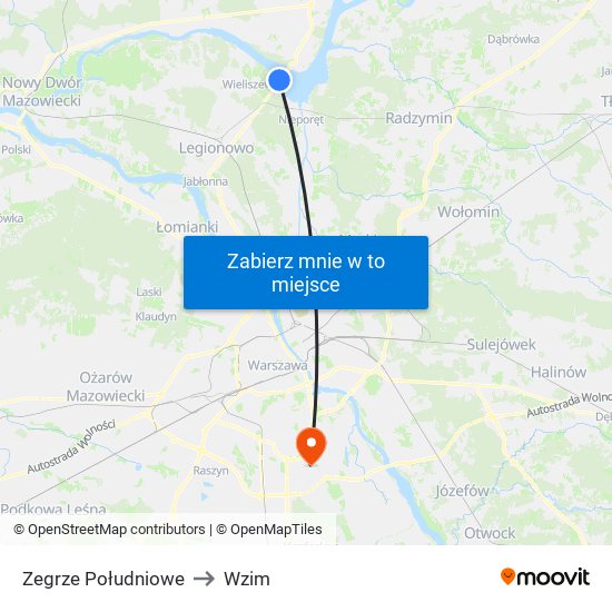 Zegrze Południowe to Wzim map