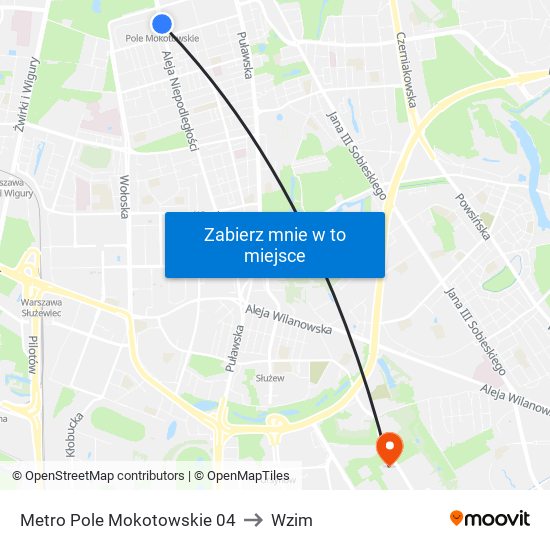 Metro Pole Mokotowskie 04 to Wzim map