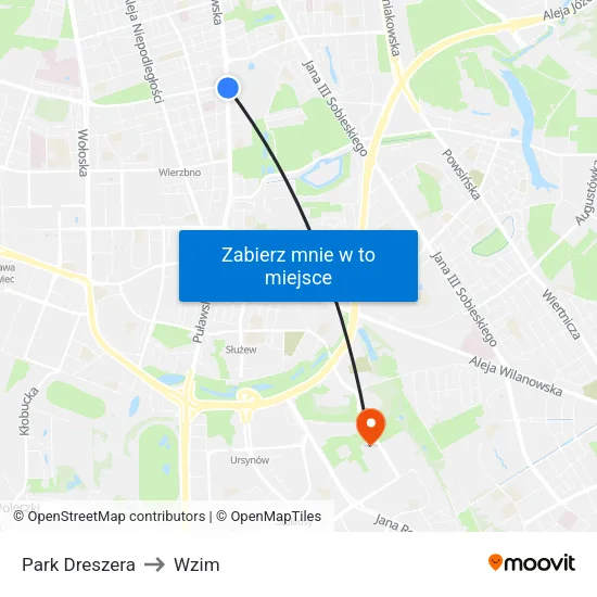 Park Dreszera to Wzim map