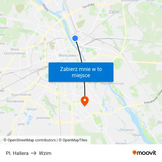 Pl. Hallera to Wzim map