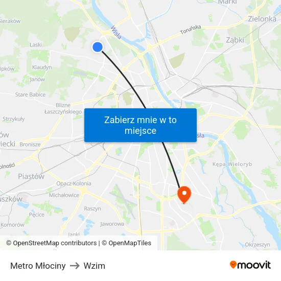 Metro Młociny to Wzim map