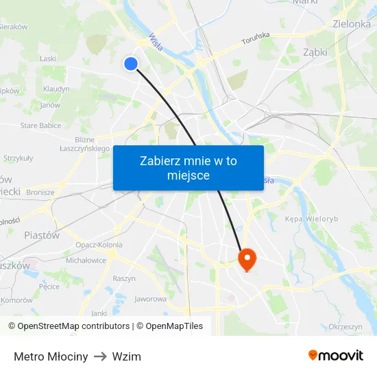 Metro Młociny to Wzim map
