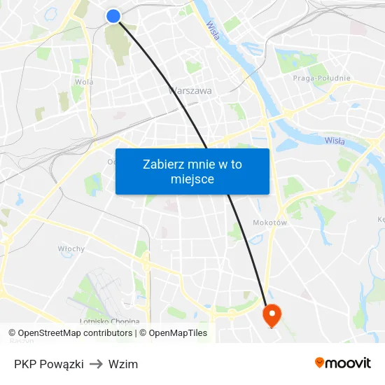 PKP Powązki to Wzim map