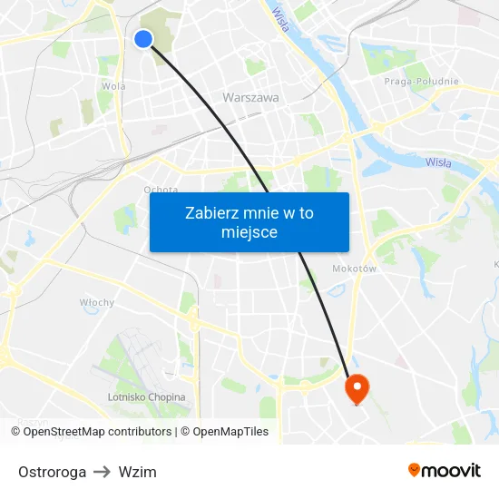Ostroroga to Wzim map