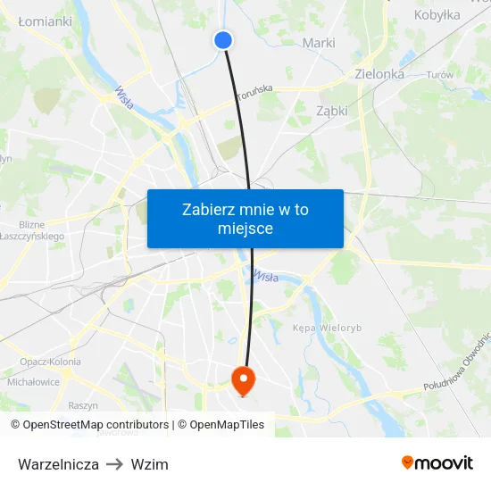 Warzelnicza to Wzim map