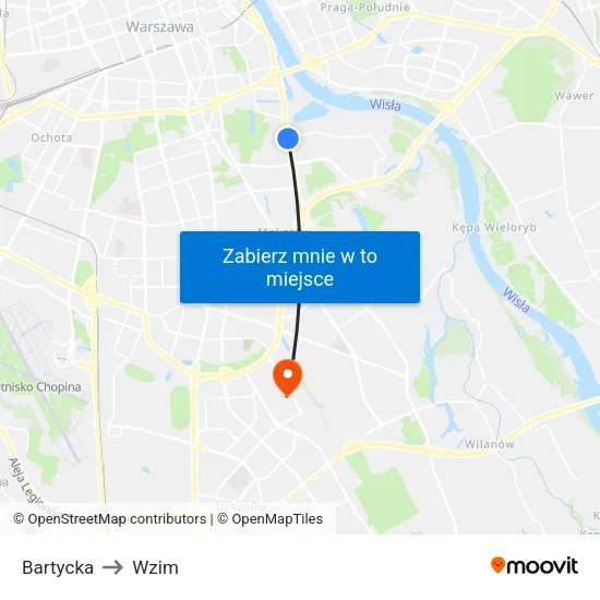 Bartycka to Wzim map