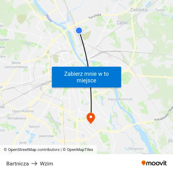 Bartnicza to Wzim map