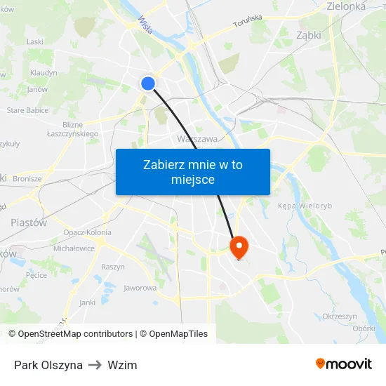 Park Olszyna to Wzim map