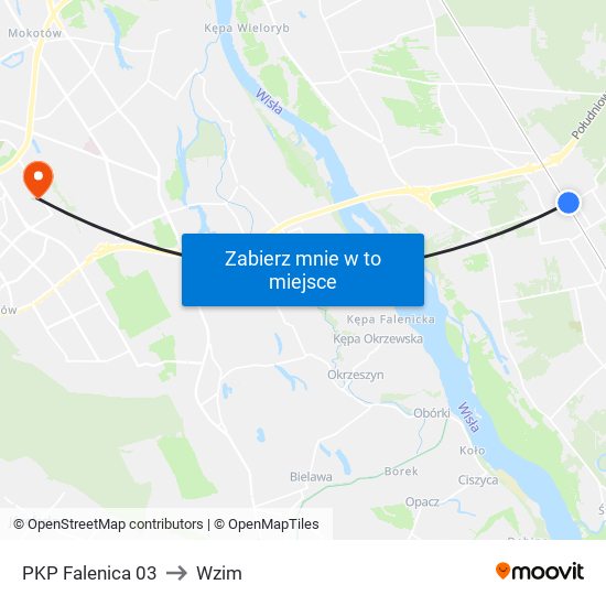 PKP Falenica 03 to Wzim map