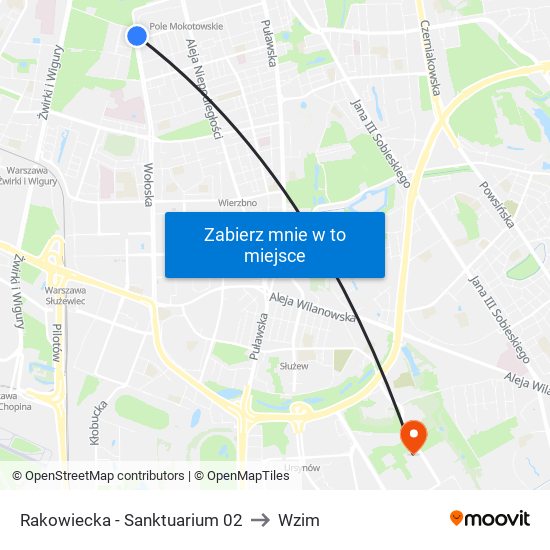 Rakowiecka-Sanktuarium to Wzim map