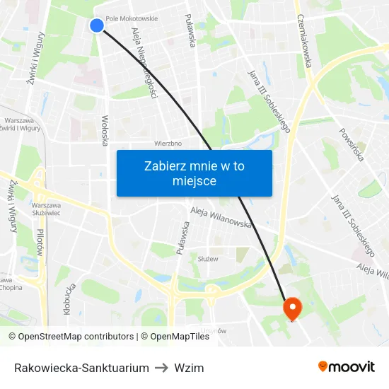 Rakowiecka-Sanktuarium to Wzim map