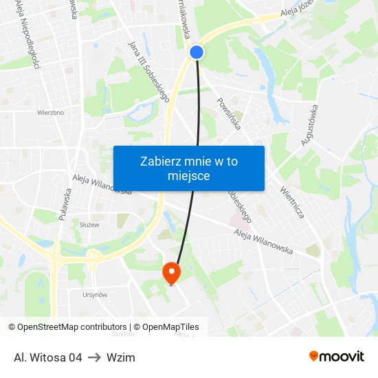 Al. Witosa 04 to Wzim map