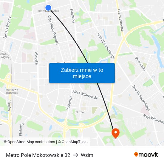 Metro Pole Mokotowskie to Wzim map