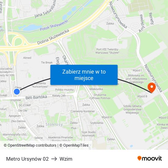 Metro Ursynów 02 to Wzim map
