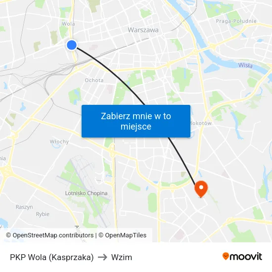 PKP Wola (Kasprzaka) to Wzim map