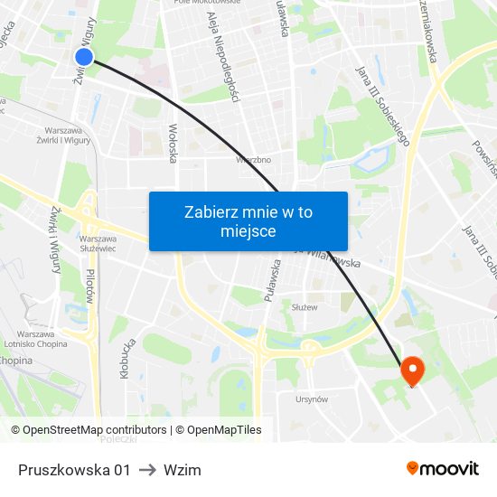 Pruszkowska 01 to Wzim map