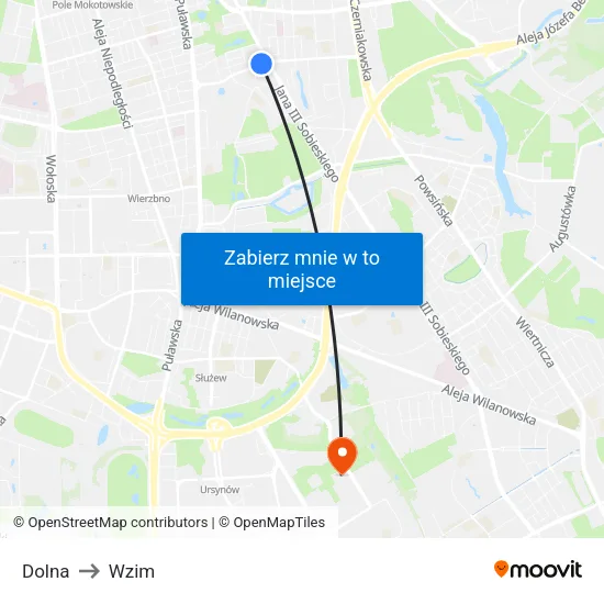 Dolna to Wzim map