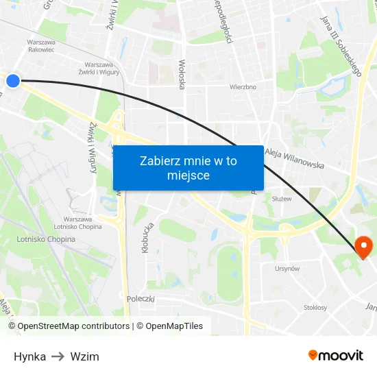 Hynka to Wzim map