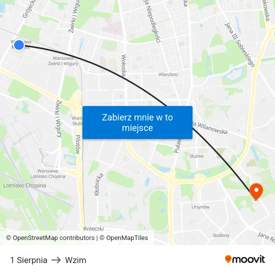 1 Sierpnia to Wzim map
