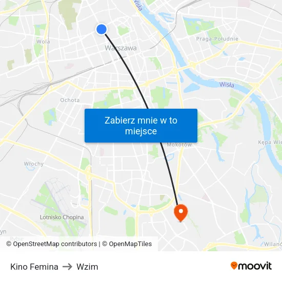 Kino Femina to Wzim map