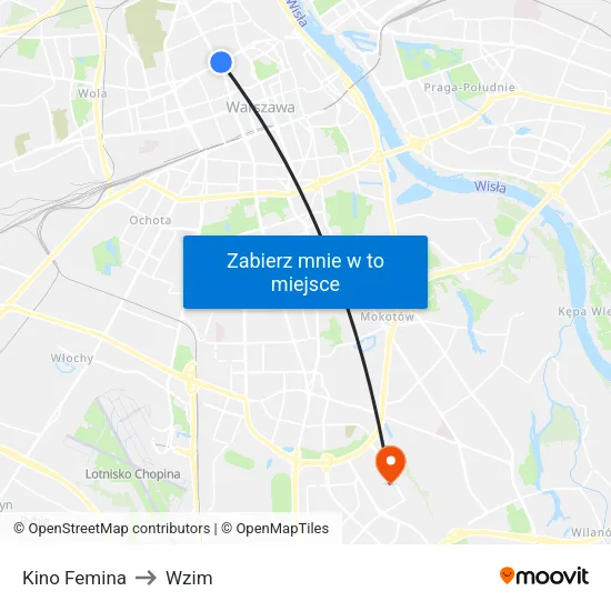 Kino Femina to Wzim map