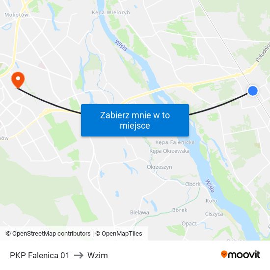 PKP Falenica 01 to Wzim map