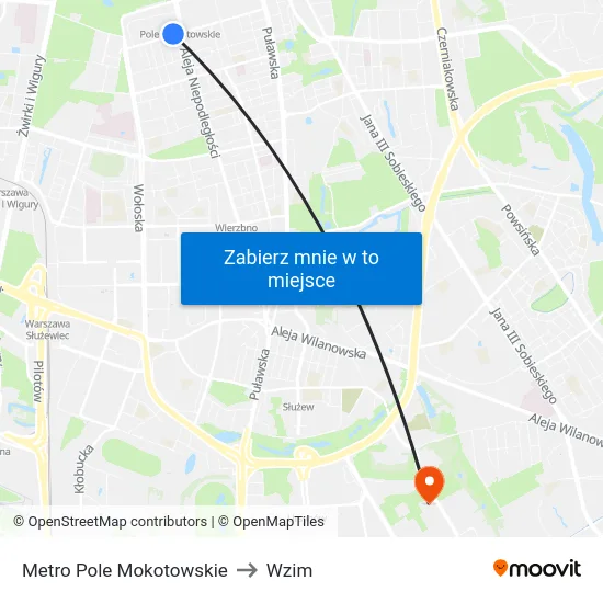 Metro Pole Mokotowskie to Wzim map