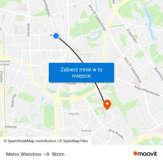 Metro Wierzbno to Wzim map