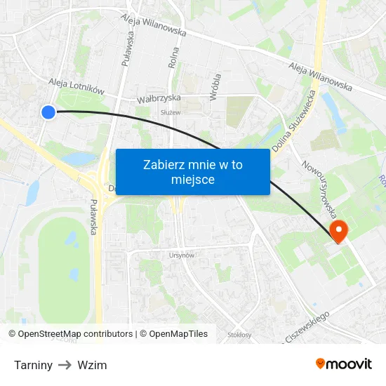 Tarniny to Wzim map