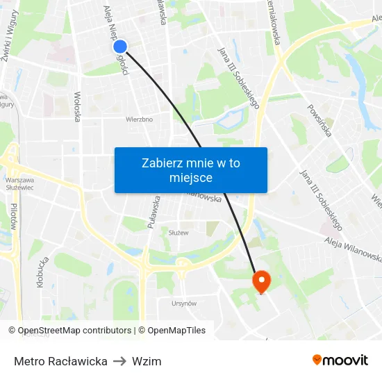 Metro Racławicka to Wzim map