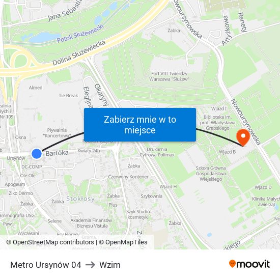 Metro Ursynów 04 to Wzim map