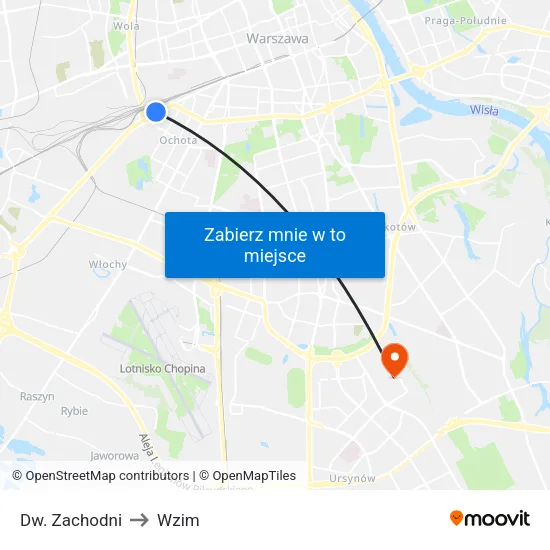 Dw. Zachodni to Wzim map