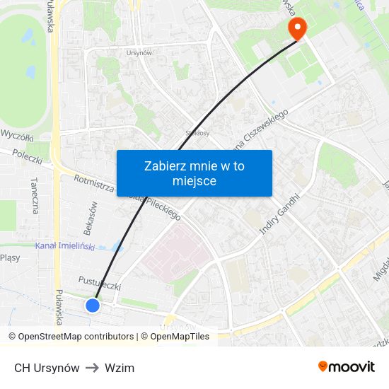 CH Ursynów to Wzim map