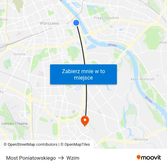 Most Poniatowskiego to Wzim map