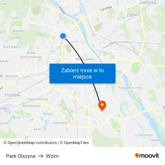 Park Olszyna to Wzim map