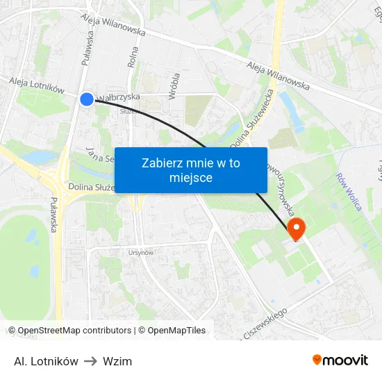 Al. Lotników to Wzim map