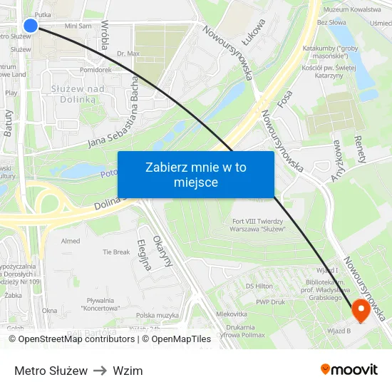 Metro Służew to Wzim map